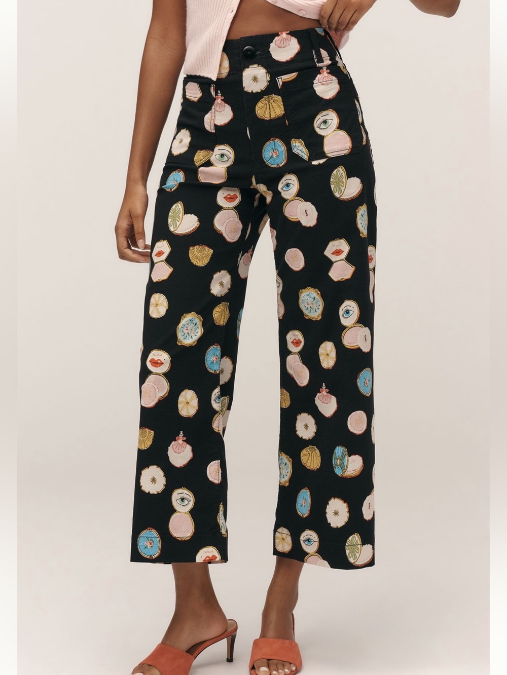 💄Anthropologie Colette Cropped Wide-Leg Pants Maeve Magic Fabric New 32 Novelty